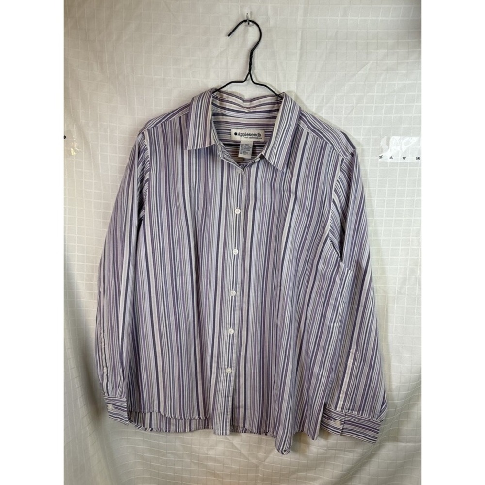 Women's size 16 appleseeds  purple White striped button up shirt